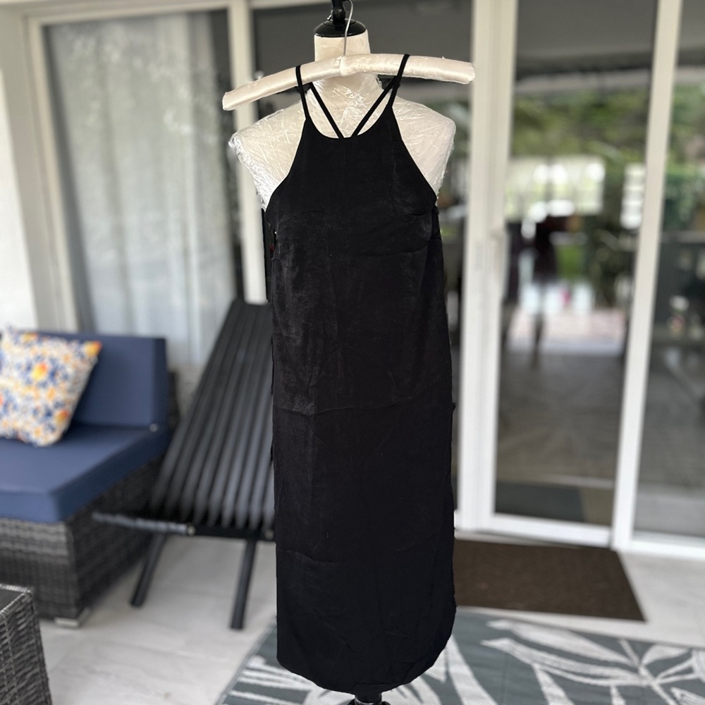 Soprano Black Halter Slip Midi Dress